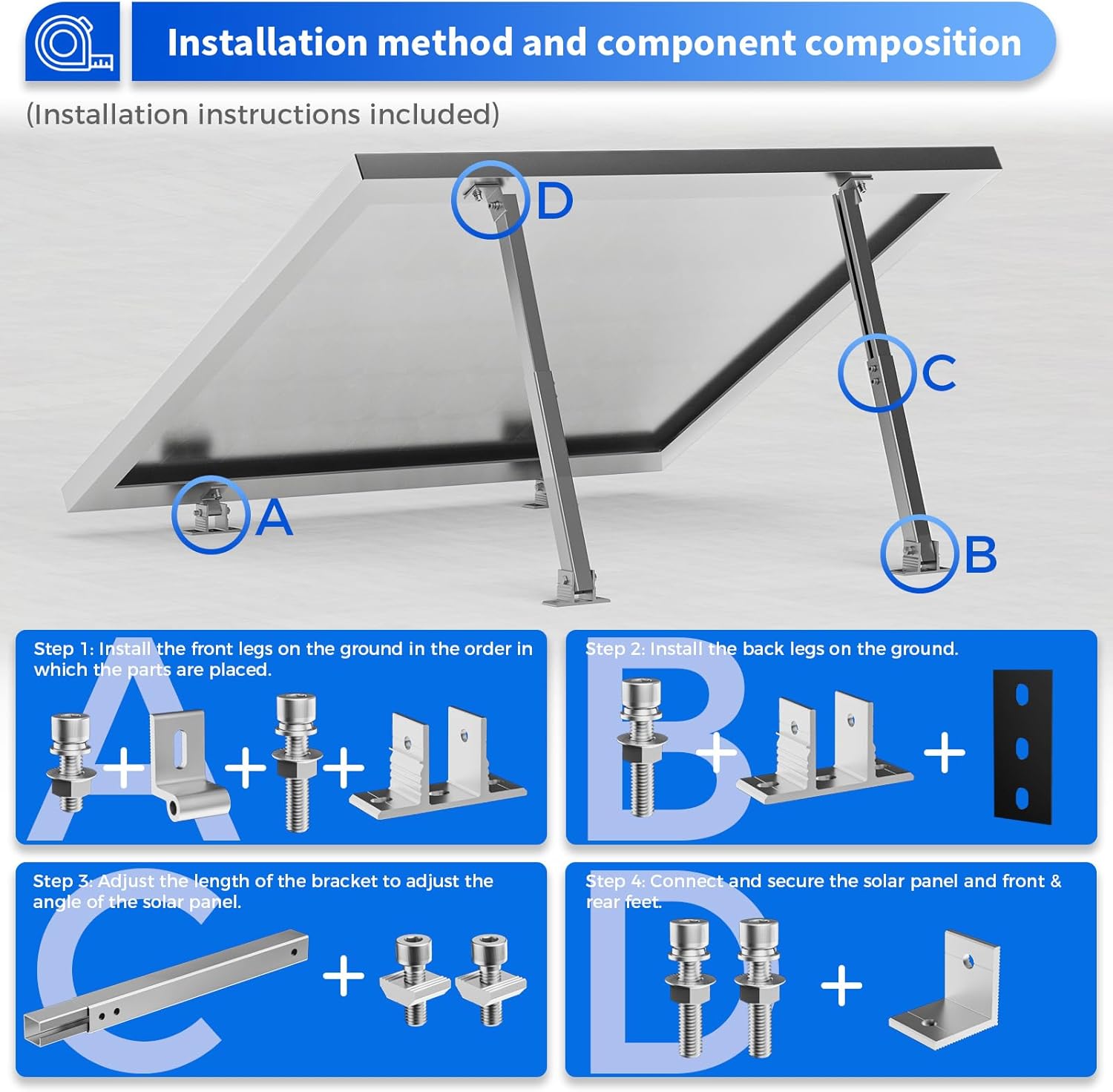 2 Set Adjustable Solar Panel T - Flat Panel Mount Tilt 评论和价格